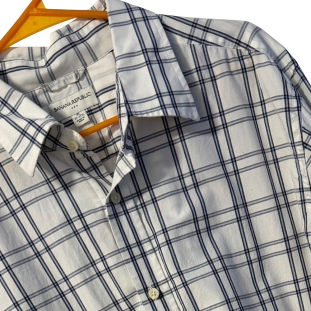 Banana Republic Button Down Women XL White Blue Plaid Shirt